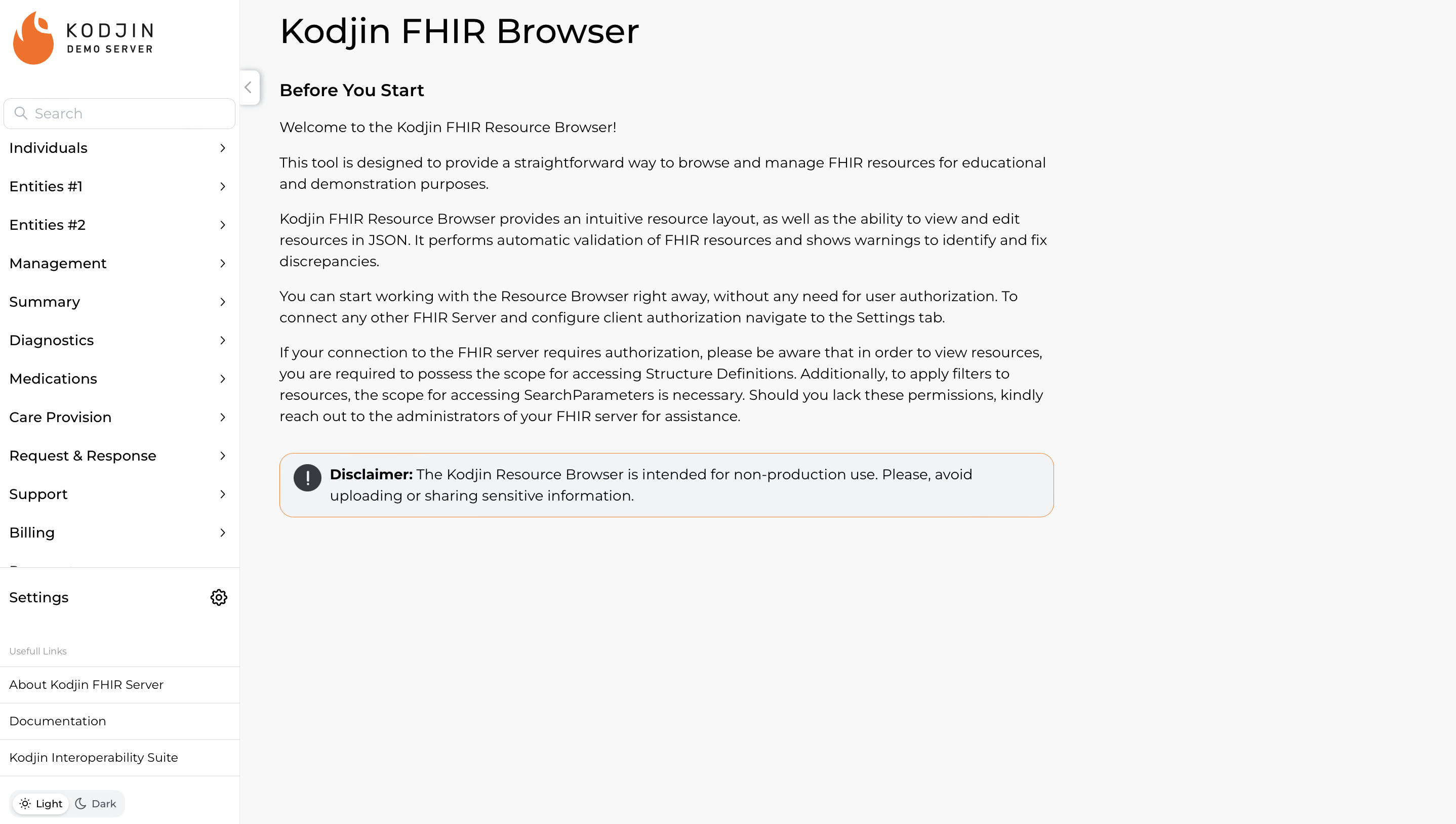 Kodjin Resource Browser main page